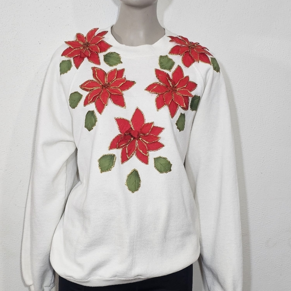 Jerzees White Sweatshirt with Red and Blue Accents